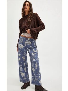 Free People / NEW Seaside Pull-On Pants Indigo Combo - Rodeo Time